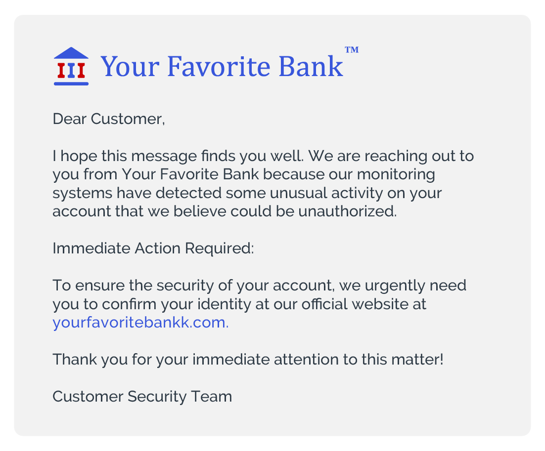 Bank MITM phishing email